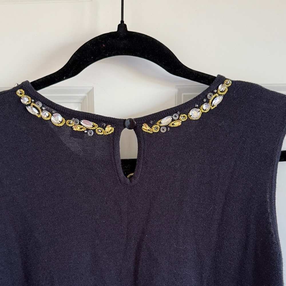Joan Rivers Black Knit Sleeveless Tank Rhinestones Embroidered Embellished Small - Picture 6 of 8